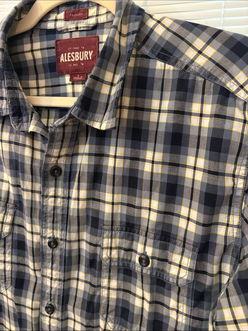 Men's Blue and Yellow Plaid Button-Up Shirt
